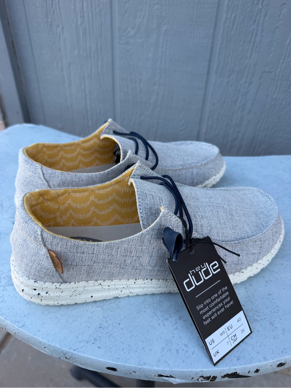 Hey Dude Wendy Lux Light Blue Gray Slip-On Shoes Women's NWT